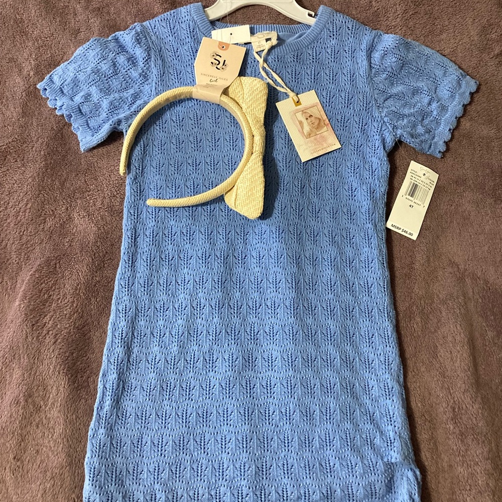 Jessica Simpson Blue Sheath Dress with Puff Sleeves